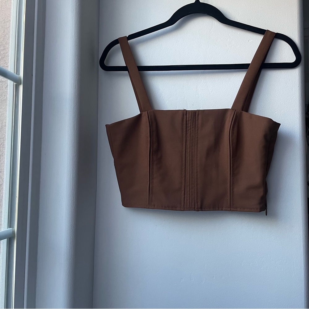 Zara Brown Corset Bustier Crop Top